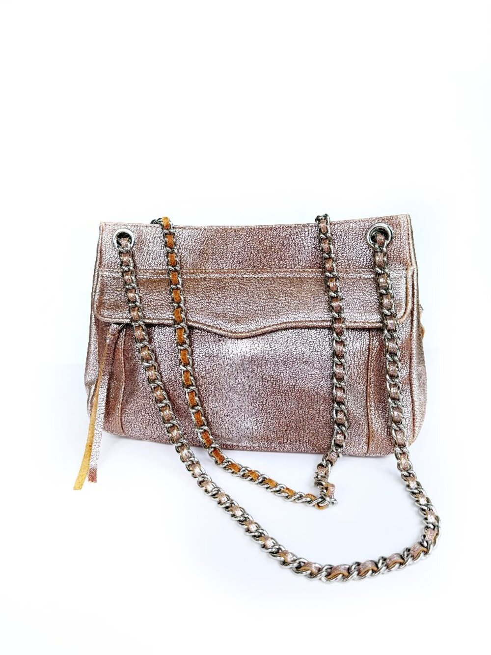 Rebecca Minkoff Leather Shoulder Bag, Rose Gold Metallic Handbag, Chain Strap
